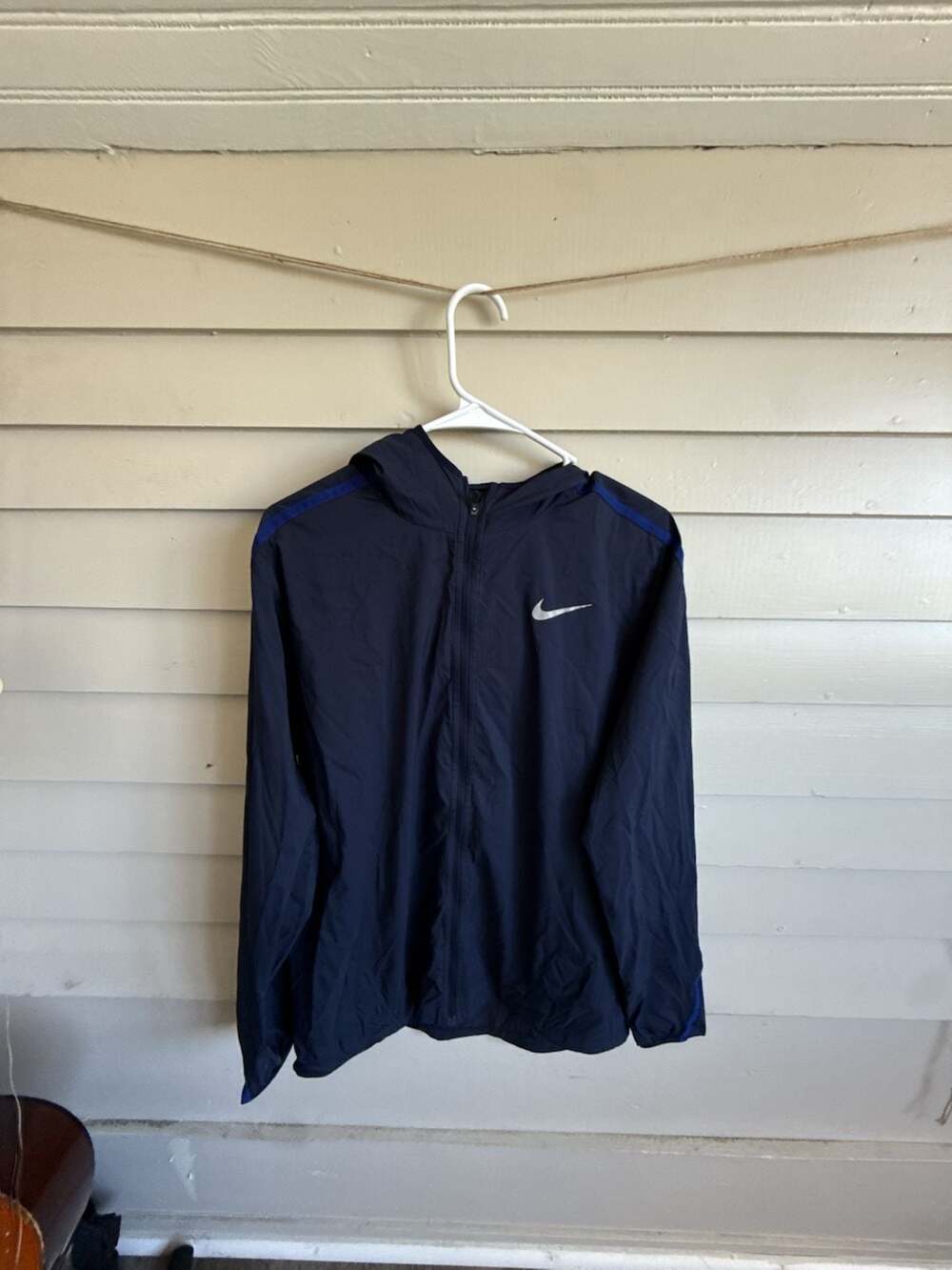 Nike Men's Navy Blue Full Zip Hooded Windbreaker Jacket Size M